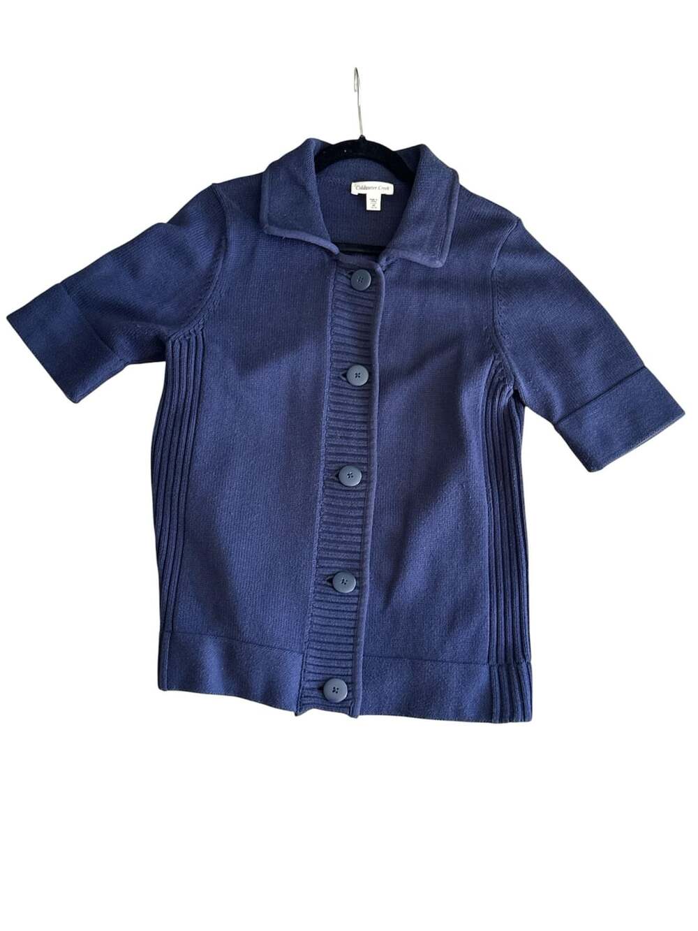 Coldwater Creek Blue Ribbed Knit Cardigan Sweater Size M
